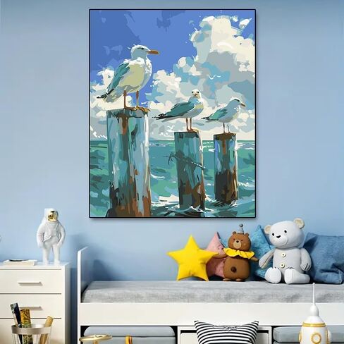 مجموعة الطلاء بالأرقام من Arttoplus Seagull للبالغين - مجموعة الطلاء للبالغين من الحيوانات حسب الأرقام، طلاء أكريليك Seagull حسب الرقم لديكور الحائط المنزلي كهدية (16x20 بوصة) in Kuwait