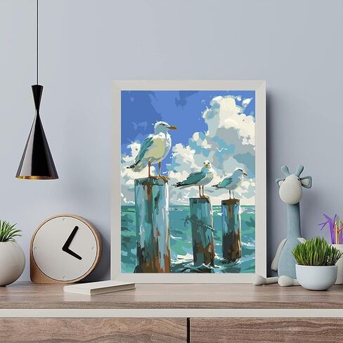 مجموعة الطلاء بالأرقام من Arttoplus Seagull للبالغين - مجموعة الطلاء للبالغين من الحيوانات حسب الأرقام، طلاء أكريليك Seagull حسب الرقم لديكور الحائط المنزلي كهدية (16x20 بوصة) in Kuwait
