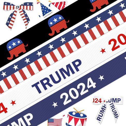 4 Rolls President Trump 2024 Ribbons Donald Trump Election Day 2024 Ribbon Trump For President 2024 Ribbon for Presidential Election Debate Party Decorations Gift Wrapping Supplies 3/8" x 20yd in Saudi Arabia