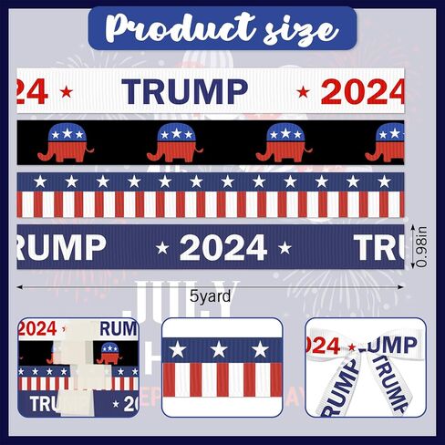 4 Rolls President Trump 2024 Ribbons Donald Trump Election Day 2024 Ribbon Trump For President 2024 Ribbon for Presidential Election Debate Party Decorations Gift Wrapping Supplies 3/8" x 20yd in Saudi Arabia
