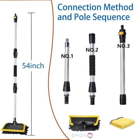 Car Wash Brush with Window Squeegee,car wash Towel for Cleaning Cars, SUVs, Trucks, RVs, Floors, etc. (Black and Yellow) in Saudi Arabia