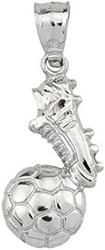 Claddagh Gold Soccer Ball with Shoe Charm Pendant Necklace in Polished 925 Sterling Silver in Kuwait