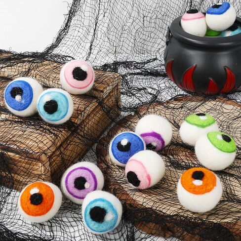 Whaline 18Pcs Halloween Decorations Wool Felt Eyeballs 6 Colors Craft Monster Eyeballs Artificial Felt Ornament for Indoor Outdoor Party Decor Supplies, 1.7 Inch in Saudi Arabia
