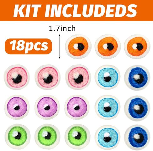 Whaline 18Pcs Halloween Decorations Wool Felt Eyeballs 6 Colors Craft Monster Eyeballs Artificial Felt Ornament for Indoor Outdoor Party Decor Supplies, 1.7 Inch in Saudi Arabia