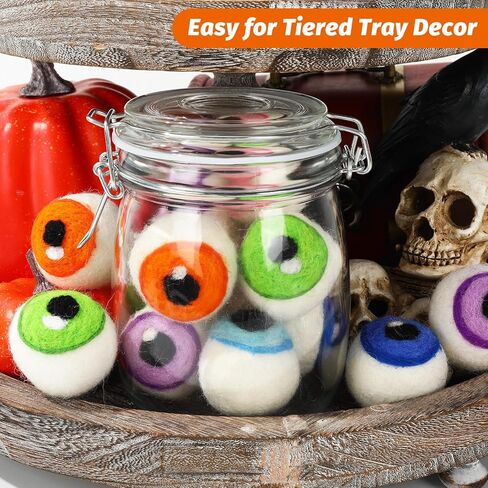 Whaline 18Pcs Halloween Decorations Wool Felt Eyeballs 6 Colors Craft Monster Eyeballs Artificial Felt Ornament for Indoor Outdoor Party Decor Supplies, 1.7 Inch in Saudi Arabia