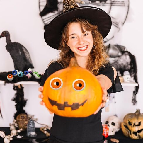 Whaline 18Pcs Halloween Decorations Wool Felt Eyeballs 6 Colors Craft Monster Eyeballs Artificial Felt Ornament for Indoor Outdoor Party Decor Supplies, 1.7 Inch in Saudi Arabia