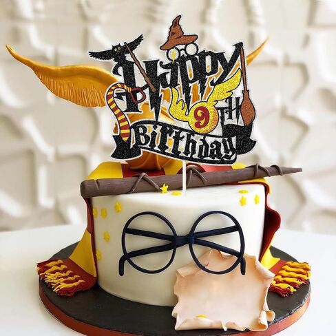 Magical Wizard Happy Birthday Cake Topper - Glitter Magical School Wizard Cake Decor - Harry Theme Magic Party Birthday Party Decoration Supplies in Kuwait