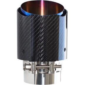 Exhaust Tip 2.5 Inch (63mm) Inlet 3.5 Inch (89mm) Outlet Glossy Carbon Fiber Blue Burnt Stainless Steel Universal Car Exhaust Tip Clamp on