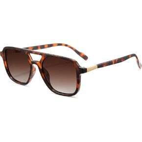 Cyxus Retro Square Aviator Sunglasses Women Men Polarized UV400 Vintage 70s Double-Bridge Fashion Tortoise Sun Glasses P1215