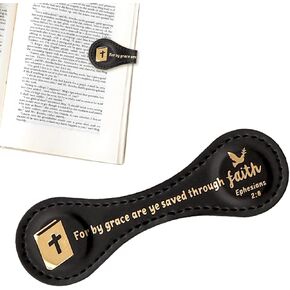 Leather Magnetic Bookmarks for Women Men, Angel Holy Grail Pattern Vintage Bookmark Motivational Text Book Marker Clip Wine Red Leather Bookmark Charm for Book Lover Readers