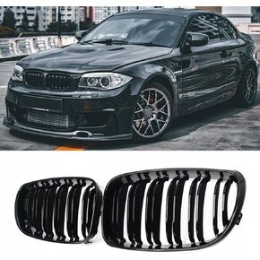 Double Line Front Bumper Kidney Grille Grill Compatible with BMW 1 Series E81 E82 E87 E88 2008 2009 2010 2011 2012 2013 Dual Slats Grills
