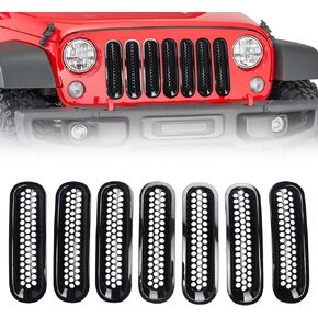 Front Grill Glossy Black Grille Grid For Jeep Wrangler JL JLU 2018, 2019, 2020, 2021, 2022 & Jeep Gladiator JT (Glossy Black Fury)