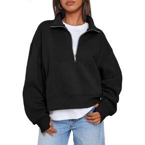 Trendy Queen Womens Sweatshirts Quarter Zip Pullover Oversized Cropped Sweater Fall Winter Hoodies