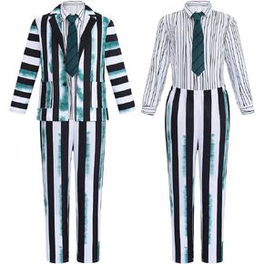 Halloween Black and White Striped Suit for Men Scary Halloween Costmes Horror Movie Character Cosplay Outfit