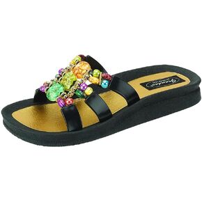 Grandco Women's 25551E Mystical Slide Beaded Waterproof Molded Sole Summer Sandals, Black, 11
