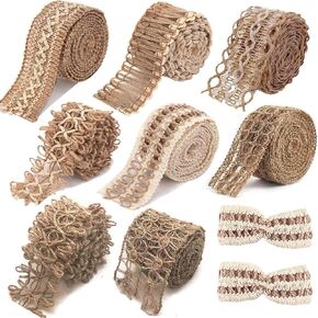 8 Rolls Jute Ribbons Rustic Ribbons Lace Craft Ribbon Burlap 17.6 Yards for Crafts Wraping Gifts Party Holiday and Rustic Wedding Decorations