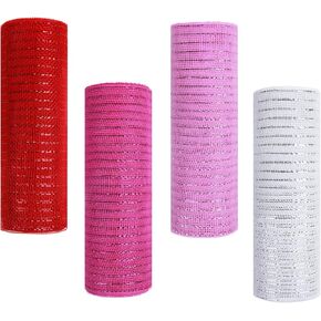 4 Rolls Deco Mesh Ribbon for Wreath Decor, 10 Inch *30 FT St. Patrick's Day Decor Green White Mesh Roll Wreath Making Supplies Crafts for Saint Patricks Day Spring Wreath Decorations