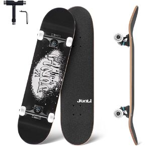Junli Skateboards for Beginners, 32 Inch Skateboards for Adults Teens Kids Girls and Boys, 8 Layer Canadian Maple Complete Standard Skateboards, Double Kick Concave Skate Board and Tricks Skateboards