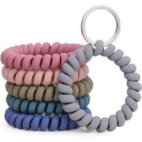 6PCS Strechable Wristband Keychain Wristchain Wrist Keychain Wristlet, Spring Flexible Spiral Wrist Coil Wrist Key holder key Ring For Gym Suana Pool and Outdoor