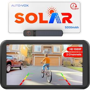AUTO-VOX Solar Wireless Backup Camera with 5" 1080P Monitor: 5000mAh Battery 2 Mins DIY Installation & 2 Split Screen Back Up Camera, IP69K Waterproof Reverse Camera for Car, Van, SUV, Truck, Trailer