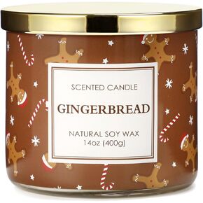 Christmas Candle, Christmas Gingerbread Candle, Christmas Candle Gifts for Women Christmas Decorations, Large 3 Wicks Scented Candle for Christmas, 14 oz Soy Wax Candle