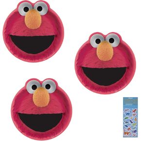 Sesame Street Elmo Birthday Party Supplies Bundle includes 24 Dessert Cake Paper Plates 7" and 1 Dinosaur Sticker Sheet (Bundle for 24)
