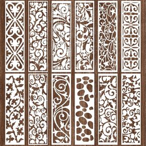 12 Pieces Stencils for Painting on Wood, Reusable Border Leaf Stencil Template Furniture Cake Decorative Stencils for Wood Card DIY Craft Wall Canvas Fabric Home Decor