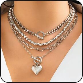 Otxas Layered Gold Necklace for Women Non Tarnish Chunky Gold Necklace Stack for Women Paperclip Chain Necklace for Women Retro Coin Medallion Heart Pendant Necklace Gold Jewelry Set