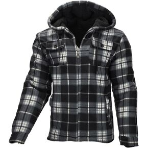 Men’s Winter Zip Up Hoodie Sherpa Fleece Plaid Jacket Drawstring Flannel Warm Sweatshirts Thick Heavyweight Coat
