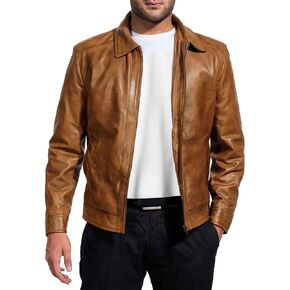 Mens Leather Jacket - Real Lambskin Classic Vintage Style Leather Jackets For Men Brown Leather Jacket for Mens
