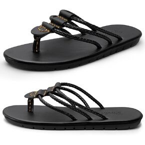 FNVS Men's Yoga Mat Leather Flip-Flops, Thongs Sandals Durable Comfort Slippers for Beach