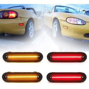 4X Smoked Lens Front & Rear Amber Red Side Marker Lights Kit Waterproof Driver and Passenger Sidemarker Lamps Compatible with Mazda Miata MX-5 1990 to 2005