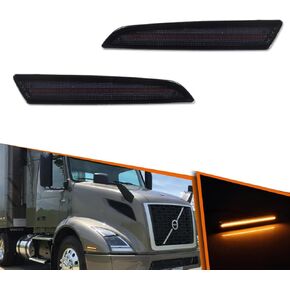 ADIIL For 2018-up Volvo VNL VNR VNX 2PCS Smoked Lens Amber LED Front Bumper Side Marker Lights