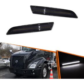 ADIIL For 2018-up Volvo VNL VNR VNX 2PCS Smoked Lens Amber LED Front Bumper Side Marker Lights