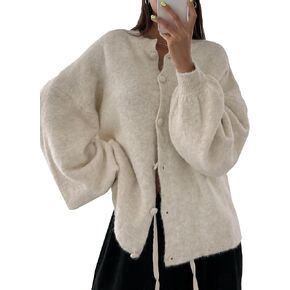 SHENHE Women's Button Front Oversized Cardigan Lantern Sleeve Drop Shoulder Loose Cardigan Sweater
