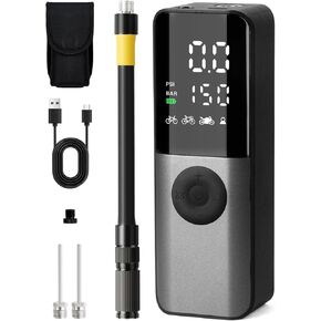 Bike Electric Air Pump: 150Psi Portable Bicycle Tire Pump with Digital Pressure Gauge for Road Bike, Mountain Bike, E-Bike, Motorcycle with Presta, Schrader, Dunlop Valve Accessories