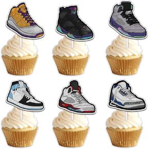 18pcs Colorful Glitter Sports Skateboard Dessert Cupcake Topper Pick for 80s 90s Sports Shoes Theme Decor Supplies Boys Girls Happy Birthday Party Decorations