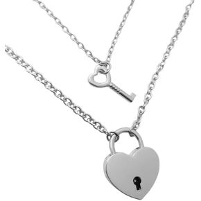 Matching Heart Lock and Heart Key Necklace Set for Couples Padlock Jewelry BFF Gift Boyfriend Girl