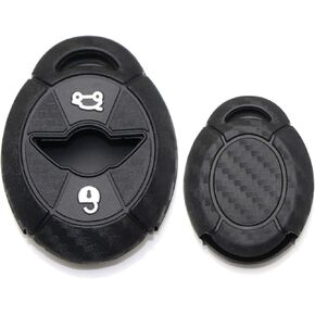 iJDMTOY Carbon Fiber Pattern Soft Silicone Key Fob Cover Compatible with Mini Cooper MK1 R50 R52 R53 3-Button Blade Key (Black Twill Weave)
