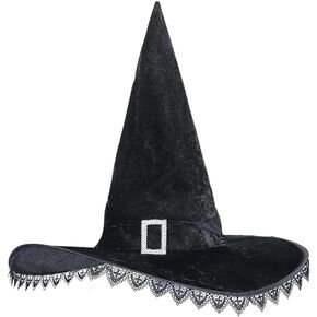 Women Witch Hat Large Ruched Lace Halloween Witch Hat Costume Accessory Wizard Hat Performance Props