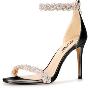 100FIXEO Women's Rhinestone Open Toe Stiletto Heeled Sandals Elegant Ankle Strap Wedding High Heels Sexy Dressy Shoes