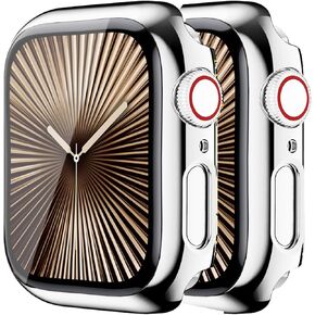 HANKN 2 حافظة صلبة لساعة Apple Watch Ultra 49 ملم واقي شاشة من الزجاج المقوى غطاء مطلي تغطية كاملة مقاوم للصدمات Iwatch Bumper (49 ملم، فضي)
