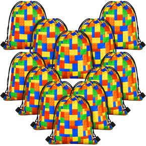 Shappy Building Blocks Goodie Candy Treat Bags Building Blocks Drawstring Gift Bags Kids Birthday Party Favor Bags for Building Block Party Supplies Decorations (20 Packs)