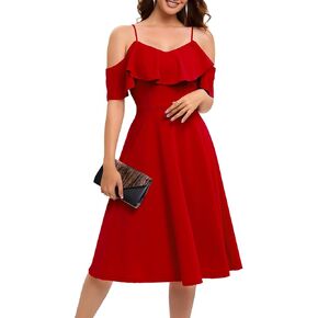 فستان Bbonlinedress للسيدات بدون أكتاف صيفي لحفلات الكوكتيل وحفلات الزفاف وحفلات الضيوف على شكل حرف A متوسط ​​الطول