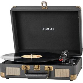 3-Speed Record Player Green Portable Suitcase Turntable with Built-in Battery, Wireless Bluetooth Vinyl Phonograph with 3.5mm Aux-in/RCA Line Out