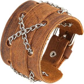 HZMAN Authentic Wide Genuine Leather Casual Mens Brown Cuff Bangle Bracelet