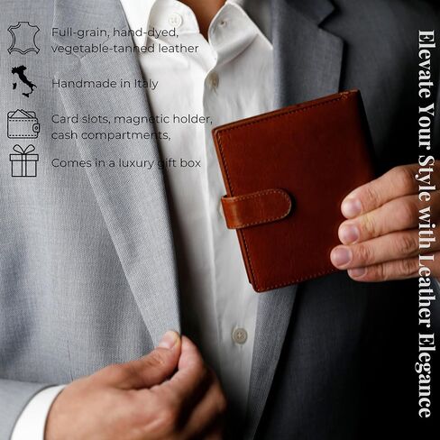 محفظة جلدية للرجال مقاومة للوقت - تصميم محفظة بسيط مع حامل بطاقة الائتمان، حامل عملات مغناطيسية، فتحات للنقود - مؤمنة بزر إغلاق معدني in Kuwait