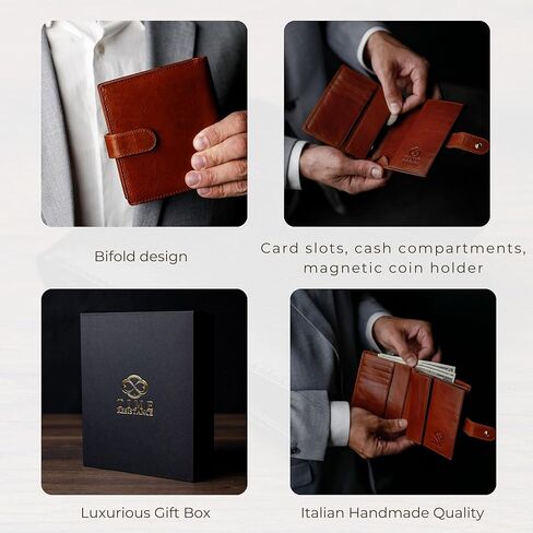 محفظة جلدية للرجال مقاومة للوقت - تصميم محفظة بسيط مع حامل بطاقة الائتمان، حامل عملات مغناطيسية، فتحات للنقود - مؤمنة بزر إغلاق معدني in Kuwait