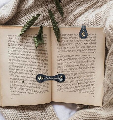 Leather Magnetic Bookmarks for Women Men, Angel Holy Grail Pattern Vintage Bookmark Motivational Text Book Marker Clip Wine Red Leather Bookmark Charm for Book Lover Readers in Kuwait
