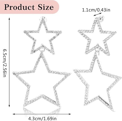 أقراط متدلية على شكل نجمة، أقراط مابور بسيطة مجوفة على شكل نجمة خماسية مبالغ فيها على شكل نجمة أقراط كبيرة مضادة للحساسية أقراط على شكل نجمة خماسية خفيفة الوزن للنساء (زوج واحد) in Kuwait